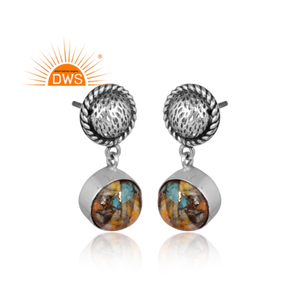 Cuivre Bourdon Turquoise Boucles D'oreilles Boho Bijoux Grossiste 925 Argent Tissé Longue Goutte Dangle Oxydé Boucle D'oreille Bijoux - Product Image 2