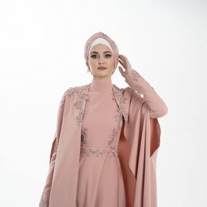 Islamic Modest Dress with <b>Cape</b> Pink Hydrangea Slim Fit Abaya Dress with Embroidery for <b>Women</b> From Manufacturer - Product Image 6