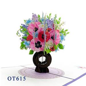 Venta al por mayor hecho a mano 3D Pop-up tarjeta florero Poppin flores Vietnam artesanía estilo papel recuerdo con impresión Offset para regalos de cumpleaños - Product Image 1