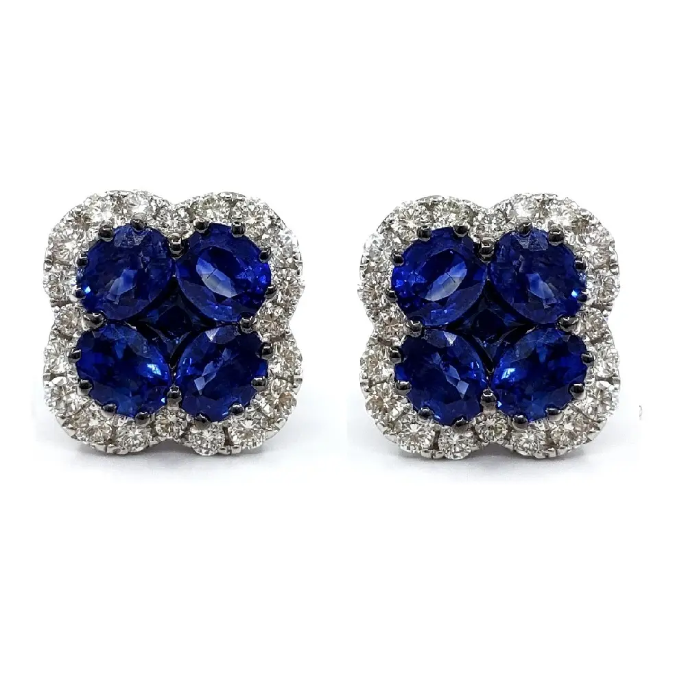 Boucles d'oreilles Huggie en forme de saphir bleu fin, bijoux tendance, en or Rose, diamant 100% naturel, 18K, 1 pièce