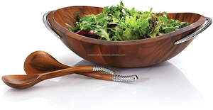 Bol en bois fait à la main avec commerce en métal, pour Fruits et salade, bol en bois d'acacia pour hôtel à domicile et Restaurant - Product Image 3