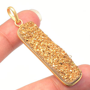 925 Sterling Silver/Gold Titanium Druzy Gemstone Pendentif 18K Plaqué Or Sparkle Druzy Collier Fine Pendentifs Charmes En Gros - Product Image 1