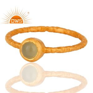 925 Sterling <b>Silver</b> 18k gold <b>plated</b> Natural Prehnite Chalcedony Gemstone Stackable Ring For Women Jewelry Manufacturer - Product Image 2
