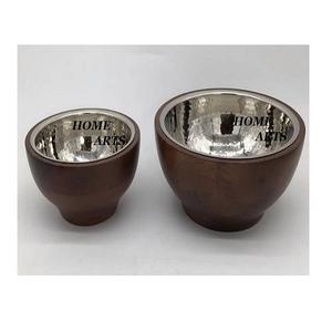 Juego de 2 cuencos de metal y madera para servir comida, diseño fantástico, forma redonda, cuenco dulce del mejor exportador de la India - Product Image 4