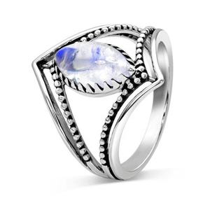 925 Sterling Silver Unique Rainbow Moonstone Marquise Cabochon Eye Wide Statement Silver Gemstone Ring Semi Precious Jewelry - Product Image 2