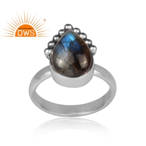 Bague en pierre précieuse Labradorite naturelle, anneau réglable en argent anodisé, fait à la main, vente en gros, bijoux fantaisie - Product Image 2