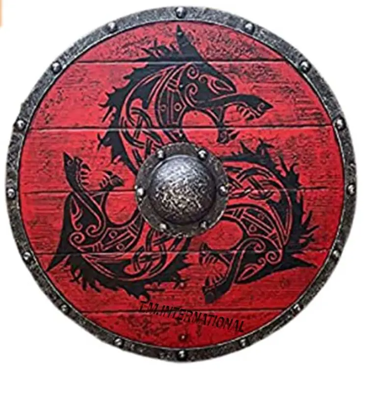 Thời Trung Cổ Roman Vòng khiên Parma hiệp sĩ Templar Armor 24''shield Vòng mảng bám màu đỏ lá chắn bằng gỗ lá chắn thiết kế rồng độc đáo.