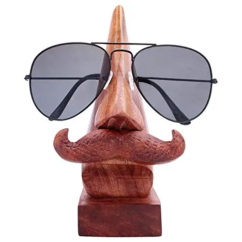 Handmade Wooden Nose Shaped Spectacle Specs Eyeglass Holder Stand with Moustache