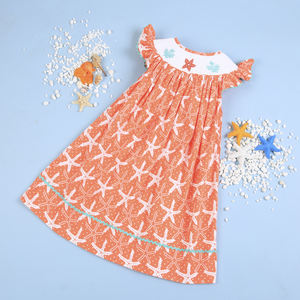 Hermoso Vestido Largo Casual de Primavera con Estampado de Estrellas de Mar para Niña - BB1835 (100% Algodón ODM) - Product Image 3