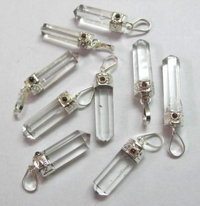 Buy Online Crystal Quartz Pencil Pendants with Garnet : Crystal Quartz Pencil Pendants with Garnet for Sale - Product Image 1