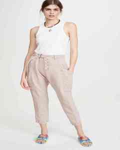 Femmes été décontracté écologique 100% coton pantalon pantalon couleur unie toile confortable ajustement plat avant expédition rapide via - Product Image 4