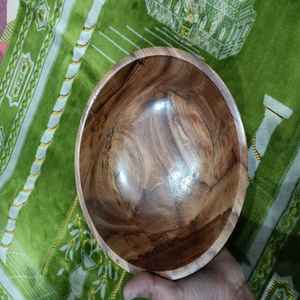 Saladier en bois d'acacia poli avec style ivoire et artisanat naturel de conception de plumes à des fins décoratives - Product Image 1