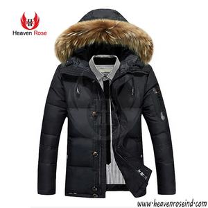 Chaqueta de plumón para hombre, abrigo grueso y cálido de piel de Color sólido con capucha, informal, a la moda - Product Image 3