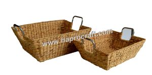 Bandejas de almacenamiento de jacinto de agua y algas marinas de diseño tradicional hecho a mano de Vietnam Bandeja de cesta de frutas cuadrada tejida de tela - Product Image 5