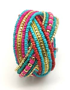 Brazalete abierto apilable con lentejuelas y flechas en capas de oro hecho a mano para mujer, brazalete con cuentas, joyería Bohemia, conjunto de pulsera para mujer, india - Product Image 2