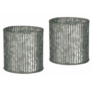 Juego de 2 jardineras de metal decorativas galvanizadas de forma redonda, alta calidad estándar, restaurante exigente, flor decorativa moderna - Product Image 1