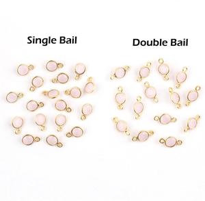 Conectores chapados en oro amarillo con forma redonda de Calcedonia rosa, fabricación de joyas, proveedores al por mayor en la india - Product Image 2