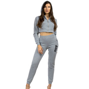 Conjunto deportivo con capucha y manga larga para mujer, ropa deportiva para Fitness, cuello con capucha, Color gris - Product Image 1