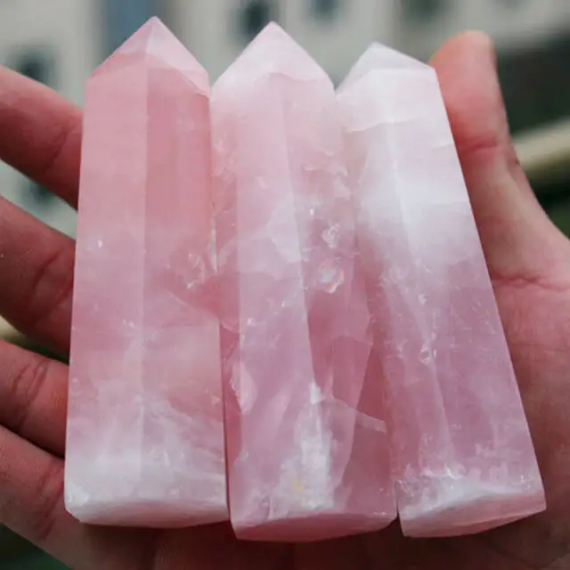 Baguettes de massage en cristal de quartz rose à facettes, pour la guérison, vente en gros, pièces