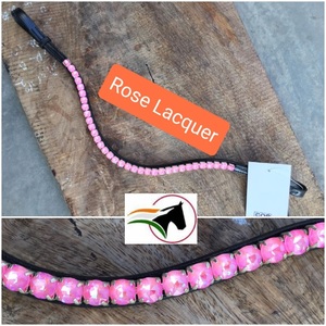TRENDY ROSE LAQUER CRISTAL EQUESTRE CHEVAL BROW BAND Luxe Haute Qualité Western Racing Accessoire Dos Ouvert Cuir Équitation - Product Image 5
