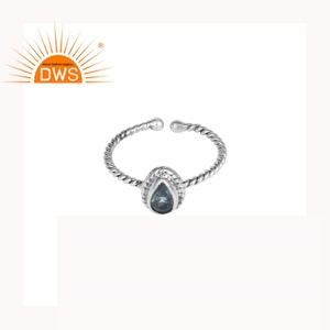 ผู้จัดจำหน่ายแหวนปรับเงินสเตอร์ลิง925ออกซิไดซ์,ผู้จัดจำหน่ายแหวนพลอยบุษราคัมสีน้ำเงินทรงหยดน้ำฉีกขาด - Product Image 1