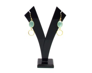 Aqua calcédoine pierre précieuse fait à la main forme ovale boucle d'oreille plaqué or à la mode bijoux en métal résultats cadeau parfait son charme MM - Product Image 3