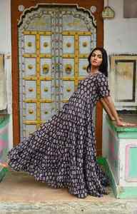 Vestido de otoño puro de manga corta para mujer, estampado Floral, largo, elegante, informal, 100% - Product Image 4