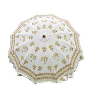 Parapluie de plage pour jardin avec pompon, bloc à main, imprimé, résistant, fourre-tout, style vintage, à bord rayé, ombrelle de plage - Product Image 1