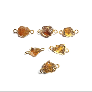 En Pierre Précieuse Citrine Or/Plaqué Argent Pierres Précieuses Brutes Naissance Double Caution Connecteur de Charme M-37 - Product Image 2