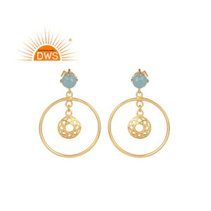 Boucles d'oreilles en argent Sterling pour femmes, fabricant de bijoux, pierres précieuses de calcédoine bleue naturelle, pendantes ethniques, meilleure vente - Product Image 1