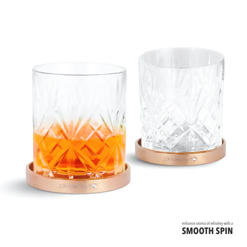Crystocraft Stylish Rotating Rose Gold Stainless Steel Coaster Improve Tasting Spirits Bar Accessories Glass Whisky Tumbler Gift