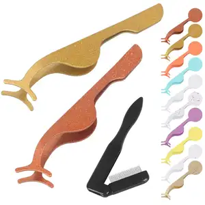 Eyelash Comb Metal Teeth and Folding, False Eyelash Applicator Tool Extension Clip Tweezers (Gold & Orange)