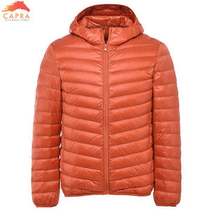 Chaqueta Acolchada Ligera, Cortavientos y Ecológica para Hombre, con Capucha, Plegable, Color Naranja, Servicio OEM para Invierno - Product Image 6