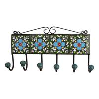 Crochets muraux multifonctionnels en céramique décoratifs de qualité supérieure, faits à la main, motif floral multicolore, 6 pièces, pour manteaux et clés
