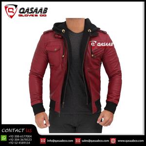 Long-fermetures à glissière bordeaux-à capuche hommes femmes respirant hiver cuir moto imperméable mode cuir Bomber vestes avec capuche - Product Image 4