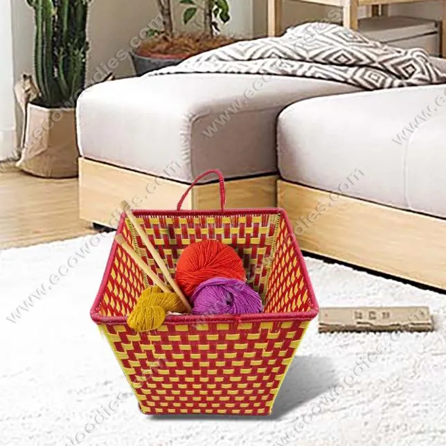 Cesta de vime de vime para vime, rattan, tecido à mão, com design vintage, ideal para piquenique, viagem, turismo, festas, grama marinha, bambu vermelho e amarelo