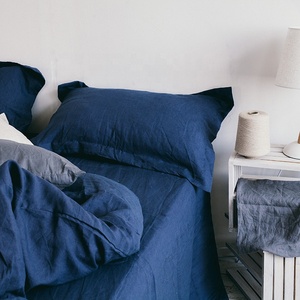 100% Washed French Linen Stone Washed <strong>Duvet</strong> Cover <strong>Set</strong> Royal <strong>Navy</strong> Linen Bed <strong>Set</strong> - Product Image 3