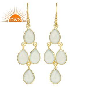 Boucles d'oreilles en chalcédoine multi-océanique, vente en gros, plaquées or, argent 925, serties, boucles d'oreilles pendantes, bijoux, collection classique - Product Image 1