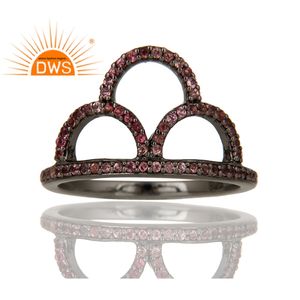 Bijoux en argent plaqué noires, anneau en pierre précieuse rose Tourmaline, magnifique, vente en gros, 925 - Product Image 3