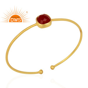 Brazalete de Ónice Rojo en Oferta, Brazalete Ajustable de Plata 925 Chapado en Oro de 18k para Mujer, Joyería de Colección Vintage - Product Image 1
