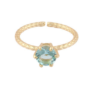 Offre Spéciale dame bague 6mm diamant coupe Lite bleu Quartz or/argent plaqué griffes ensemble réglable doigt ouvert pour la vente en gros - Product Image 3