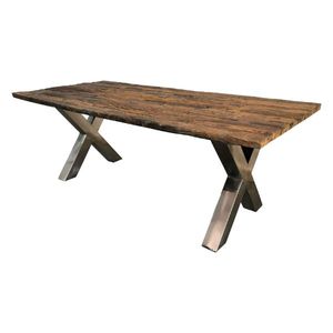 Industrial Vintage Indian Iron Metal X Design <b>Legs</b> Solid Wood <b>Folding</b> Dining <b>Table</b> Farmhouse Hotel Apartment Home Furniture - Product Image 1