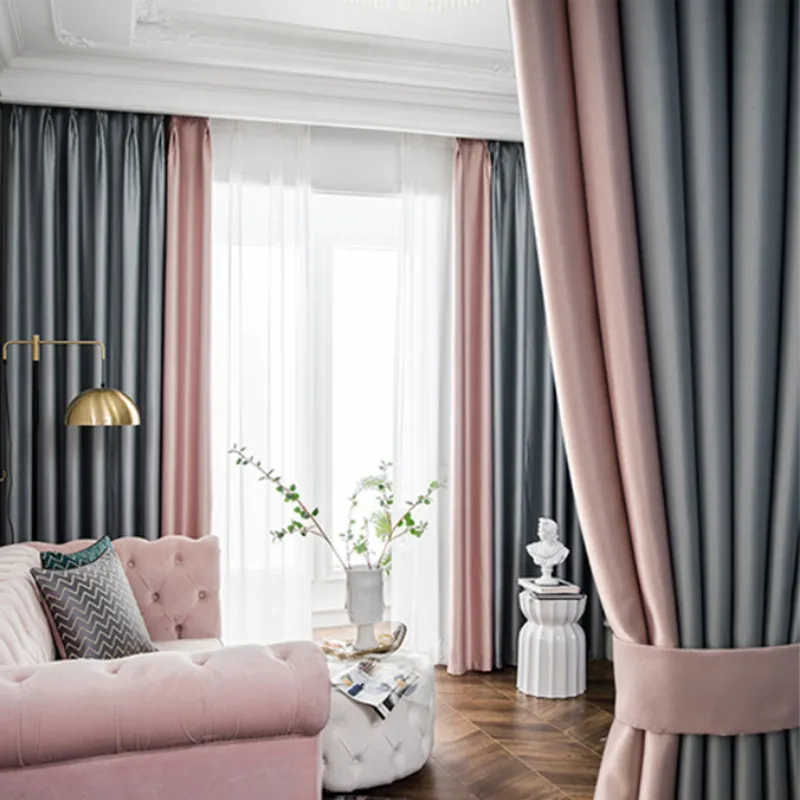 Wholesale Custom 1000gsm Latest Designs Luxury Nordic Style Solid Color Window Blackout Curtain Fabric For Living Room