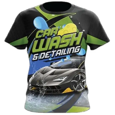 T-Shirt lavage de voiture personnalisé en tissu souple, personnalisé, de haute qualité, avec impression numérique, vente en gros, publicité promotion