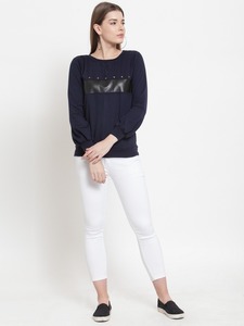 Solide Noir Couleur Avant PU Cuir Patch Conception Nouveaux Styles Excellente Qualité Haute Demande Femmes Sweat Pour La Vente En Gros bon - Product Image 4