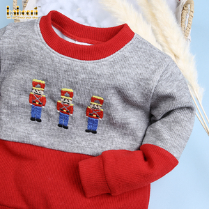 Cardigan en laine 100% brodé motif soldat, luxe décontracté, pour bébé, fabrication OEM ODM, vêtements pour enfant, garçon, personnalisé, fait main, vente en gros - Product Image 2
