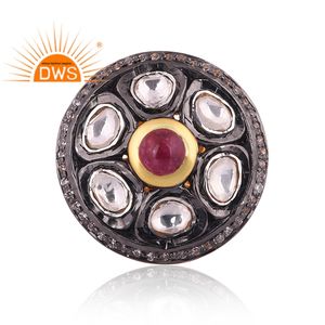 Bague empilable en argent Sterling pour femmes, anneau en pierre précieuse, en Quartz de cristal et en Tourmaline rose, fournitures de bijoux - Product Image 2