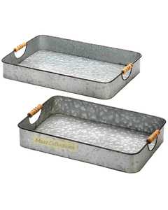 Bandeja de servicio redonda de Metal de acero galvanizado de diseño vintage con asas Bandeja de servicio retro más nueva - Product Image 4