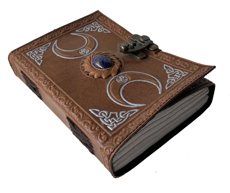 Celta-diario de cuero de Triple Luna, cuaderno de cuero suave hecho a mano antiguo, libro de hechizos en blanco de sombras, cuaderno de bocetos