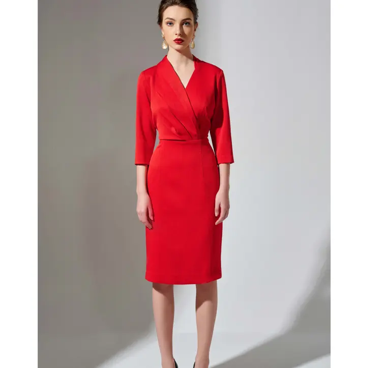 Custom print logo baumwolle Women der Dress Red Luxury Business Suit Long hülse Spring